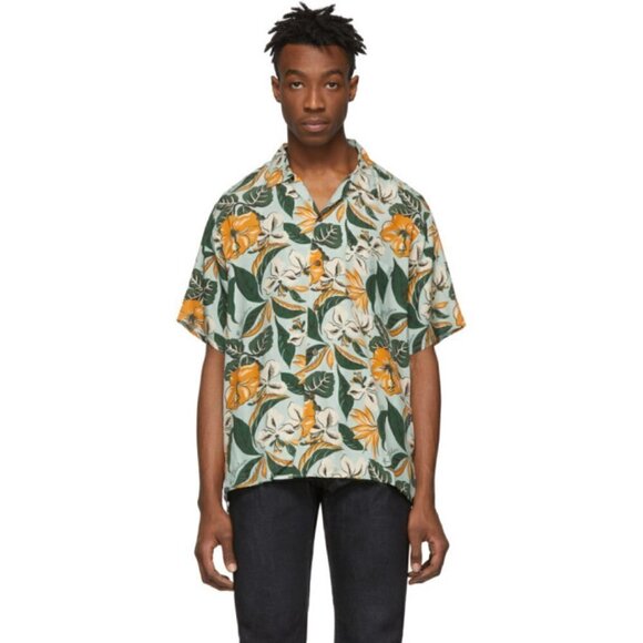 R13 Logo Hawaiian Tropical-Print Oversized Unisex Shirt In Blue Floral NWT Sz M - Picture 3 of 17